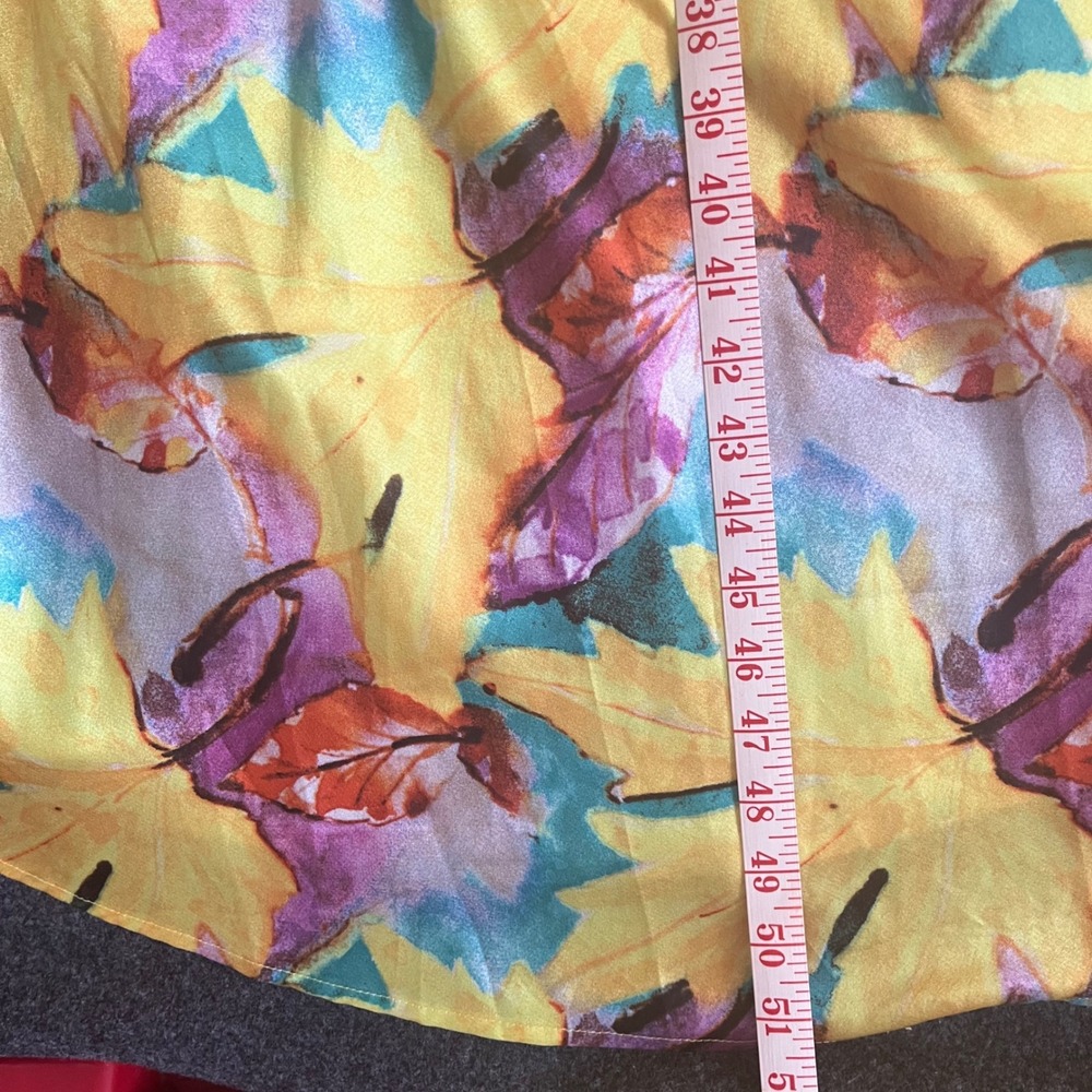One and Only Collective Y2K Yellow Floral/Leaf‎ Print Cowl Neck Satin Midi Sz L - Picture 8 of 12